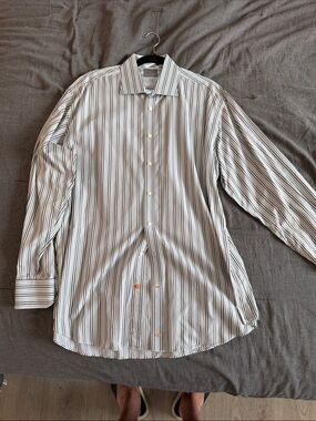 Thomas Dean Purple Gingham Button-Down Shirt (paired with White & Black Stripe)
